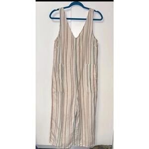 American Eagle Jumpsuit Medium Linen Blend Wide Leg Patch Pockets Boho Rainbow